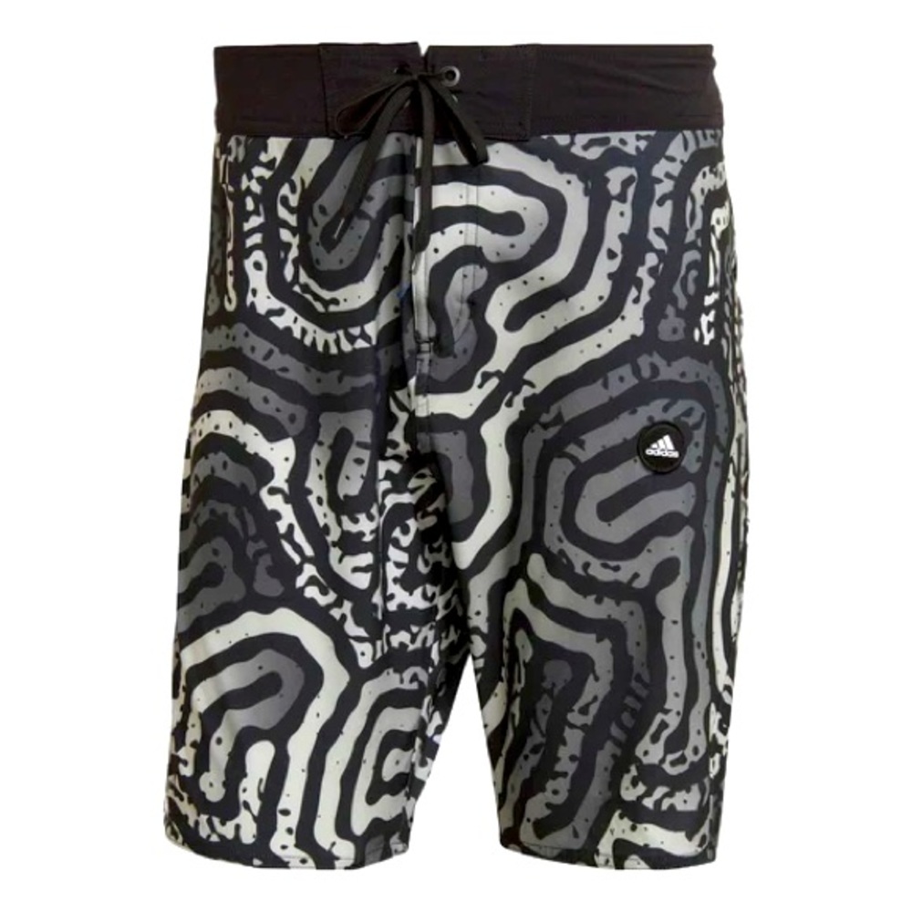 $70 adidas CLASSIC-LENGTH COLOUR MAZE TECH BOARD SHORTS HC8523 | Black Grey | 34